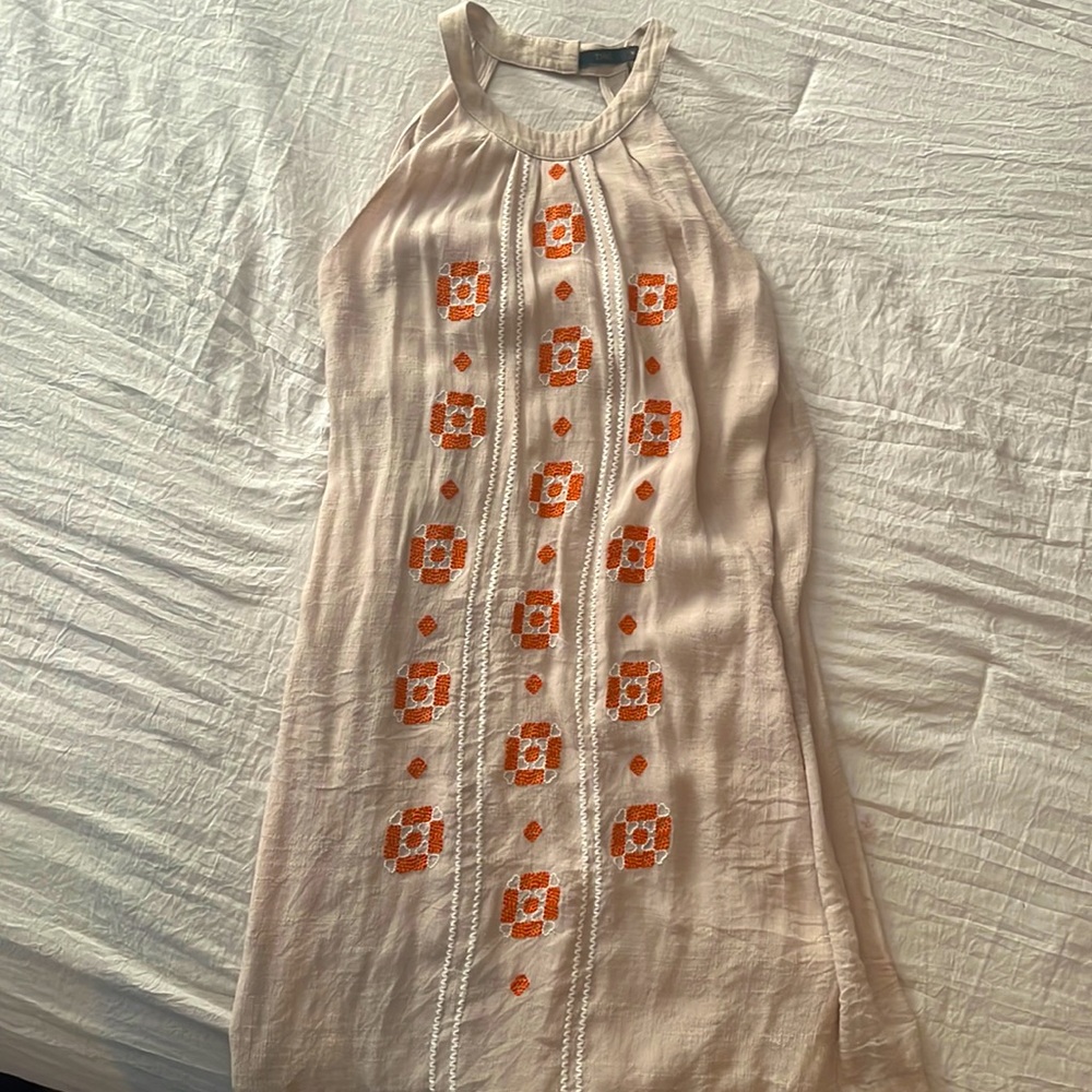 THML halter cream w/pattern midi dress